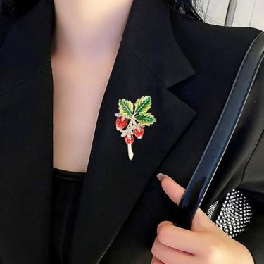 Imagem de Broche de folha de pinha verde vermelho para mulheres, banhado a ouro, moda, strass, esmaltado, bagas, ramos de pinheiro, broches, broches, alfinetes, alfinetes de lapela, acessórios de vestido