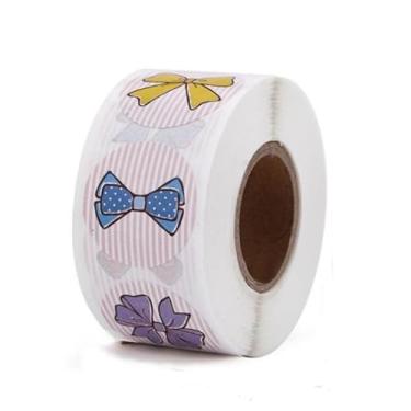 Imagem de Adesivo de etiqueta com estampa de laço fofo (500 peças/rolo), adesivo decorativo autoadesivo, decalque faça você mesmo para embrulhar presentes, álbuns, fazer diários