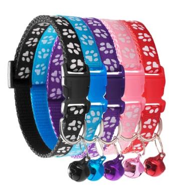 Imagem de Coleiras de identificação de filhote de cachorro - Coleiras ajustáveis de nylon macio com sino, tamanho de pescoço de 19 a 32,5 cm para animais de estimação (largura1)