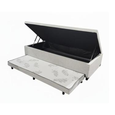Imagem de Cama Box baú solteiro com auxiliar linho 88x188 - k-house, cinza