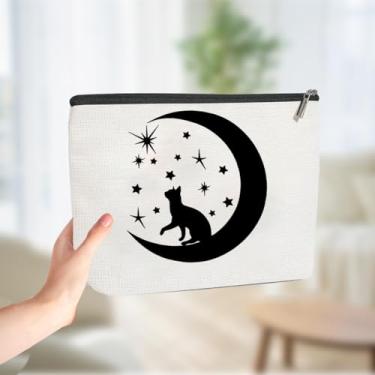 Imagem de Dachshund Gato Flamingo Presentes Cosméticos Filhote Cachorro Mãe Presentes para Mulheres Bolsa de Maquiagem Natal Aniversário, Cat Moon 00431, 9.8 x 7 inch, Tendência