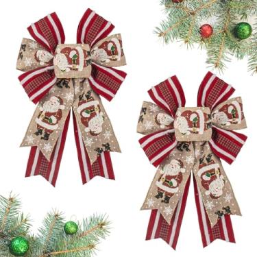 Imagem de Habbiful 2 peças de laço de Natal para guirlanda, laços de guirlanda de Natal para decoração de cerca de parede da porta da frente, boneco de neve, listras vermelhas e brancas, arcos de topo de árvore