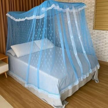 Imagem de Mosquiteiro Completo com Armação para Cama Casal/Box/Queen – Estrutura Metálica Reforçada, Renda Volta ao Mundo, Fácil Montagem e Alta Proteção Contra Mosquitos(Azul,Casal)