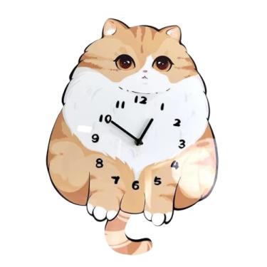 Imagem de Ｂｅｓｇａ Relógio de parede tipo pêndulo, gato adorável e silencioso com cauda abanando, decorativo, criativo, de madeira, para quarto infantil, sala de estar,