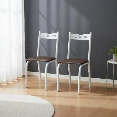 Imagem de Kit Com 2 Cadeiras De Aço Com Assento Marrom Ana - Branco E Marrom