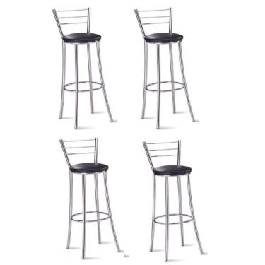 Imagem de Kit 4 Banquetas Para Bancada Cromada Grazi Preto