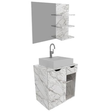 Imagem de Conjunto Para Banheiro Com Cuba E Espelho Marmore Branco