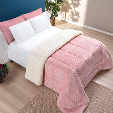 Imagem de Coberdrom Cobertor Meggy Poá Solteiro Sherpa Manta Flannel Bolinhas - Rosa