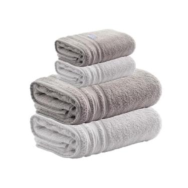 Imagem de Jogo de Toalhas Avere 4 Peças 100% Algodão, Banho 80x150cm 500g/m² e Rosto 50x80cm 500g/m², Alta Absorção, Toque Macio, Design Sofisticado – Altihaus (Cinza/Branco)