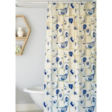 Imagem de Box Banheiro, Cortina Box 180cm X 160cm com Ganchos Impermeável - Antimofo, Cortina Banheiro, Resistente(Peixes Azuis)
