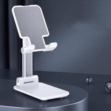 Imagem de Suporte de telefone preto dobrável ajustável para mesa, suporte portátil para tablet com ajuste de altura e ângulo