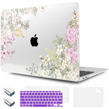 Imagem de TWOLSKOO Capa para MacBook Air de 13,3 polegadas 2021 2020 2019 2018 versão M1 A2337 A2179 A1932 com Touch ID, capa rígida de plástico e capa de teclado e adaptador tipo C, Mobilnoe