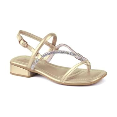Imagem de World Colors Sandália Infantil Menina, Dourado Light, Tamanho 28, Tiras com Strass, Salto Baixo, Festa e Casual, Fivela Ajustável