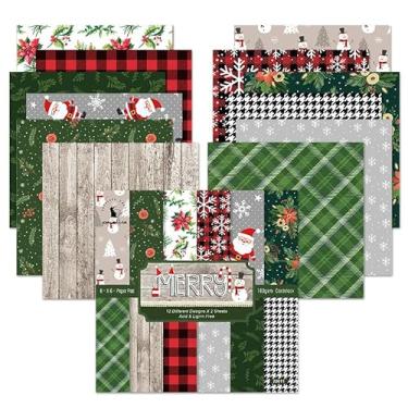 Imagem de Papel de scrapbook de Natal 160 g papel decorativo dupla face para scrapbooking, lixo diário e confecção de cartões, suprimentos ideais para scrapbook e artesanato em papel 24 folhas (E, 15 x 15 cm)