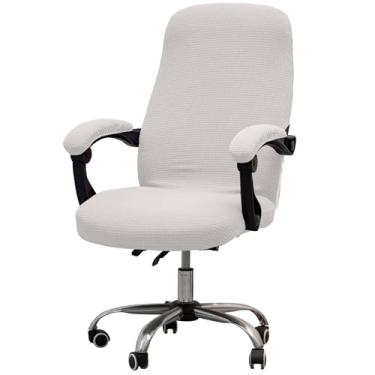 Imagem de Melaluxe Capa para cadeira de escritório com capas de apoio de braço, capa de cadeira de mesa elástica universal, capas de cadeira de computador (tamanho: G) - creme