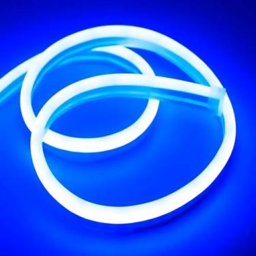 Imagem de LED Neon Fita Flexível 5m, Mangueira, À Prova D’Água, Com ou Sem Fonte de Alimentação(Azul,Com fonte(Emendável)