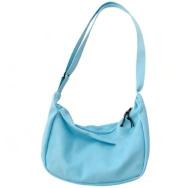 Imagem de Bolsas transversais de nylon para mulheres modernas cor doce Hobo transversal leve estilo versátil bolsa de ombro único, Azul, 5 x 37 x 25 cm