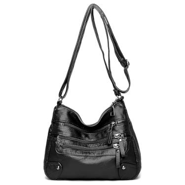Imagem de Bolsa Feminina Transversal Passeio, Vários Bolsos, Grande Capacidade, Casual Média Trabalho (Preto)