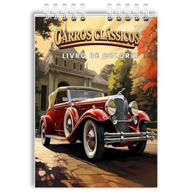 Imagem de Livro De Colorir Carros antigos clássicos Capa Holográfica 50 Desenhos Folha Grossa Capa Dura Wire-o A5 colorindo arteterapia adultos