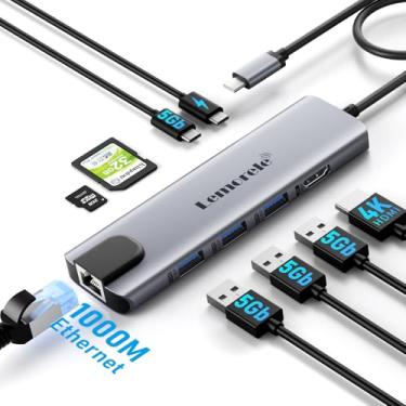 Imagem de Lemorele Hub USB C 9 em 1 com HDMI 4K, Porta Ethernet Gigabit, PD 100W, 3 Portas USB-A 3.0, Leitor de Cartão SD/TF, Docking Station em Alumínio. Compatível com MacBook Air/Pro, Windows, Switch.