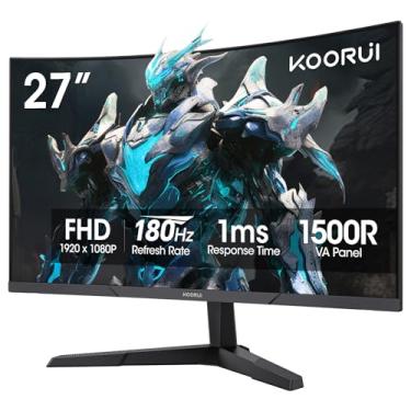 Imagem de KOORUI Monitor De Jogos Curvo De 27 Polegadas, Monitor De Computador Va Full Hd 1080P R1500 180 Hz, 99% Srgb, Sincronização Adaptável Integrada, 1 X Displayport 1.2 E 2 X Hdmi 2.0, Eye Care, Compatí