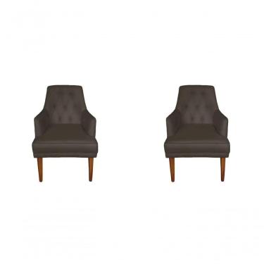 Imagem de Kit 2 Cadeiras Poltronas Decorativa Paris Sala De Jantar Recepção Retro Com Braça Suede Marrom Lar Móveis E Decoração