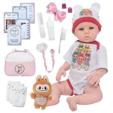 Imagem de Bebê Reborn Boneca de Silicone Olhos Azuis 48cm Completa - Cegonha Reb