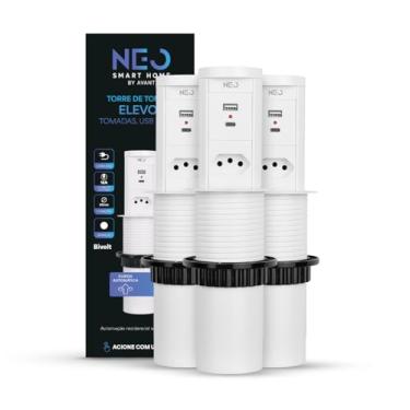 Imagem de Avant Neo Kit 3 Torre de Tomada Embutir Branco Retrátil (Elevor) com USB e USB-C, 1 Tomada Flex 10A/20A, Bivolt, para Bancada Cozinha e Escritório