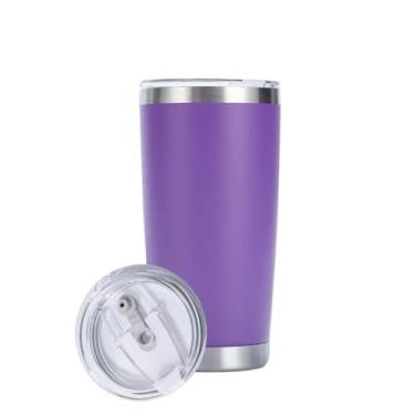 Imagem de Garrafa TéRmica PortáTil，Copo Cafe Termico Copo TéRmico 360ml com Tampa MantéM Bebidas Geladas e Quentes Não Vaza Aço Inox(Roxo)