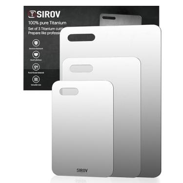 Imagem de Conjunto de 3 tábuas de corte de titânio, tábuas de corte de titânio puro premium para cozinha, não tóxicas e laváveis na lava-louças para carne, frutas e vegetais (3 peças)