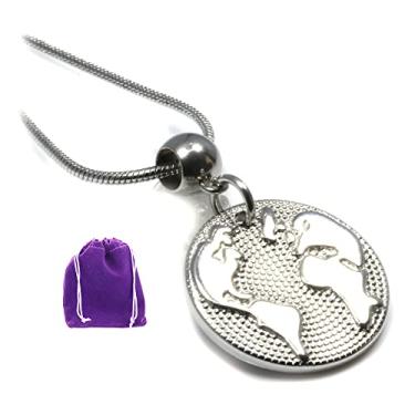 Imagem de Colar da Terra – Um colar de planeta e lindo colar de formatura ou colar de globo terrestre e joias de mapa do mundo para mulheres e homens como lindo presente de formatura ou joia temática de viagem,