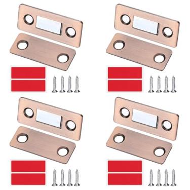 Imagem de PATIKIL 4 conjuntos de trava magnética para armário, ímãs de gaveta, ímãs finos para porta de armário de cozinha, guarda-roupa, armário, fecho, fecho magnético de toque, tom de bronze vermelho
