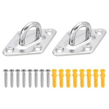 Imagem de PATIKIL M5 Ganchos de teto de aço inoxidável, placa de olho, 2 peças em forma de diamante resistentes ferragem marinha grampos ganchos com parafusos para redes, cadeiras suspensas, balanços, prata