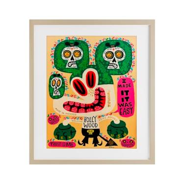 Imagem de Stupell Industries Impressão emoldurada cinza caprichosa da cultura do México sob vidro, design de Jorge R. Gutierrez, 21 x 17