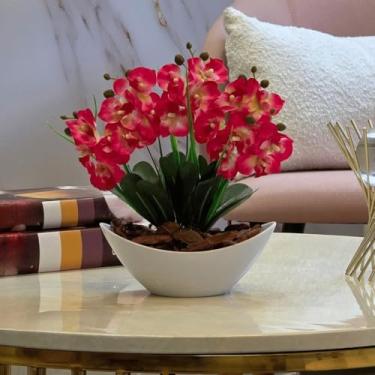 Imagem de Arranjo de Orquídea Artificial Planta Decorativa Vaso e Casca Polida(Rosa Pink)