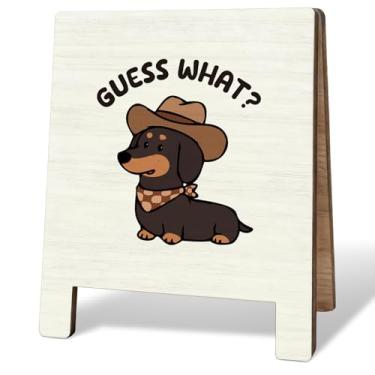 Imagem de FLVGE Decoração engraçada de escritório ocidental, presentes para amantes de dachshund, presentes de cachorro Weiner para mulheres, Western Cowboy Dachshund Doxie placa de madeira para decoração de