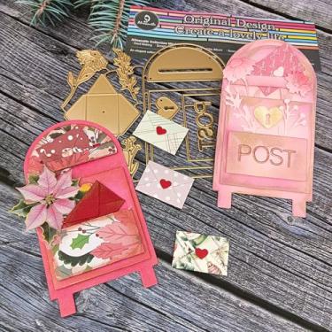 Imagem de Alinacutle Golden Dies Cesta/porta-cartão/caixa de presente em forma de cubo corte de metal cortado para embalagem de presentes, artesanato de papel feito à mão, faça você mesmo, festival de