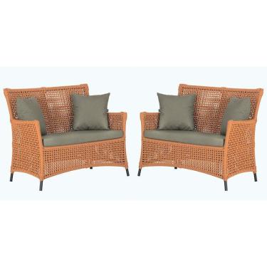 Imagem de 2 Sofás área Externa Igapó Alumínio Preta Corda Náutica E8 Terra Cota