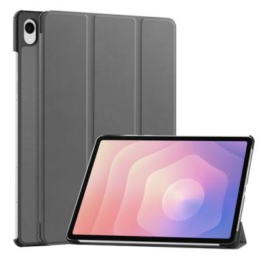 Imagem de Capa para tablet Samsung Galaxy Tab S11 de 11 polegadas – Capa protetora de couro PU + PC com suporte dobrável, hibernar/despertar automático, capa fina e leve à prova de choque (cinza)