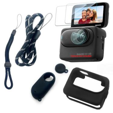 Imagem de FCMEDZI Película protetora de tela compatível com Insta360 GO 3S capa de silicone preta, protetor de tela de vidro temperado premium e película de proteção de lente de TPU e protetores de lente de