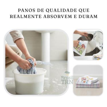 Imagem de 4 Panos De Chão Listrados + 4 Panos De Prato Pé De Galinha