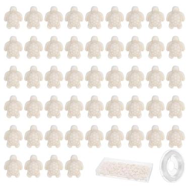 Imagem de YOKIVE 200 peças de contas de tartaruga, contas de turquesa sintética com orifício de 1 mm, pingente de animal de verão e oceano com fio elástico e caixa, ótimo para fazer joias DIY (branco)