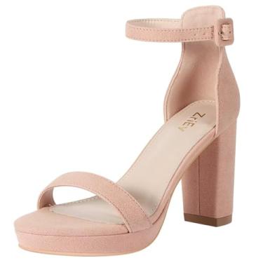 Imagem de ZriEy Sandálias de salto alto plataforma de 10 cm para mulheres, salto grosso, bico aberto, tira no tornozelo, salto alto, festa de casamento, noite, formatura, sapato, Nude., 38