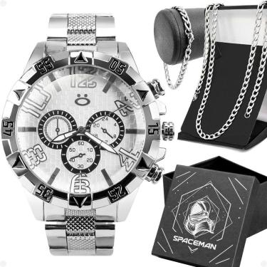 Imagem de Relogio Aço Inox Prova Dagua + Corrente + Pulseira + Caixa