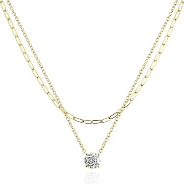 Imagem de Colar feminino banhado a ouro 14K em camadas delicadas, zircônia cúbica, gargantilha feminina, Large, Aço inoxidável, Sem Pedra Preciosa