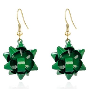Imagem de QzxEqz Brincos de laço de Natal com glitter, brincos com pingente de lâmpada vermelha, verde para mulheres, presente de Natal, Small, Acrílico, Sem pedra preciosa