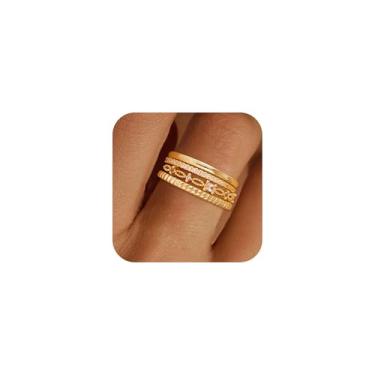 Imagem de Fezodo Anéis empilháveis de ouro para mulheres - Delicados anéis empilháveis cruzados banhados a ouro 14 K conjunto de alianças de casamento modernas para mulheres, 7, Latão, Sem pedra preciosa
