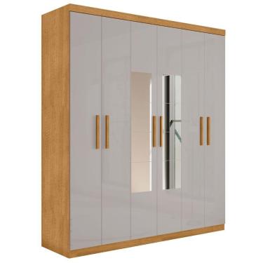 Imagem de Roupeiro 6 Portas Com Espelho Ingá Naturalle Off White