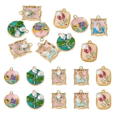 Imagem de Spritewelry Pingentes de flores esmaltadas, pingentes de flores de pintura a óleo 3D, pingentes dourados ocidentais para fabricação de joias, pingentes de esmalte vintage de liga para colar, pulseira