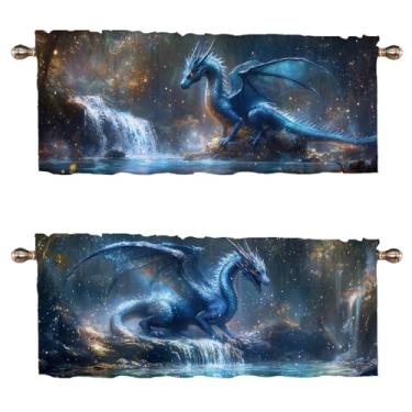 Imagem de WUQIANQ Pacote com 2 cortinas de cozinha Dragon Forest, tema de fantasia, animal mágico, bolso para varão, cortinas decorativas para janela pequena, sanefa para café, sala de estar, banheiro, janela